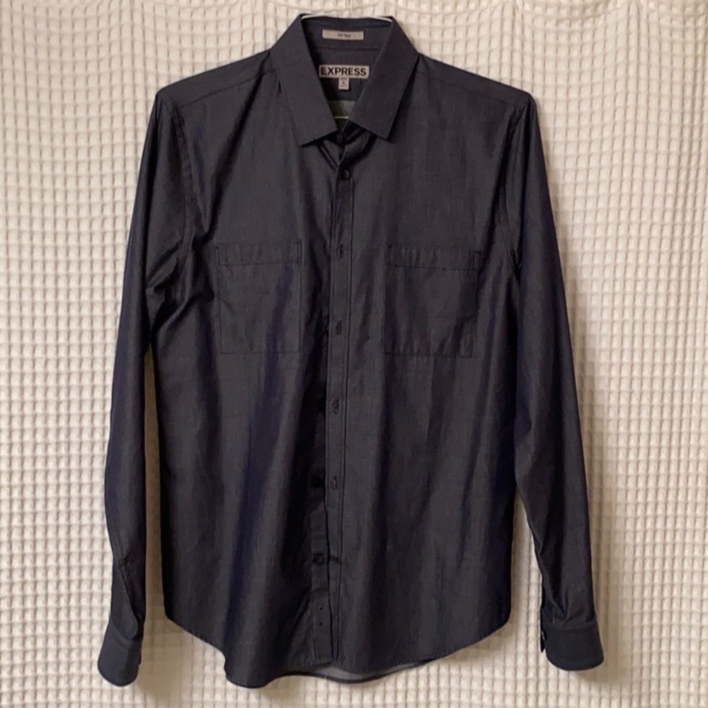 Dark Blue Sheen Express Collared Button-up Shirt